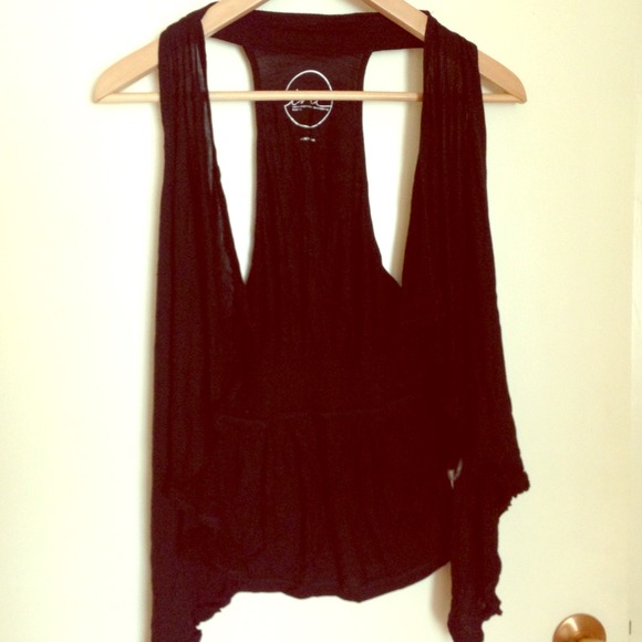 INC black sleeveless racerback cardigan.