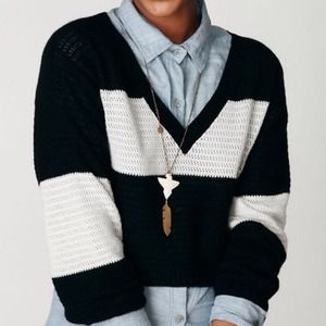 Free People Colorblock Crop Cashmere Pullover