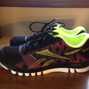 Never Worn! Reebok with bright colors and pink toe