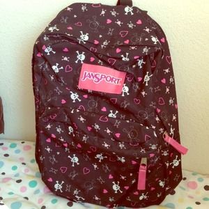 Black and pink skull design jansport backpack