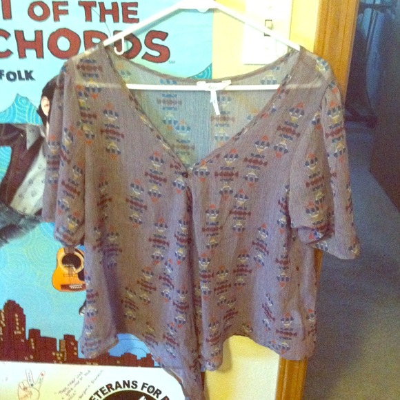 Grey Tribal Tie Blouse