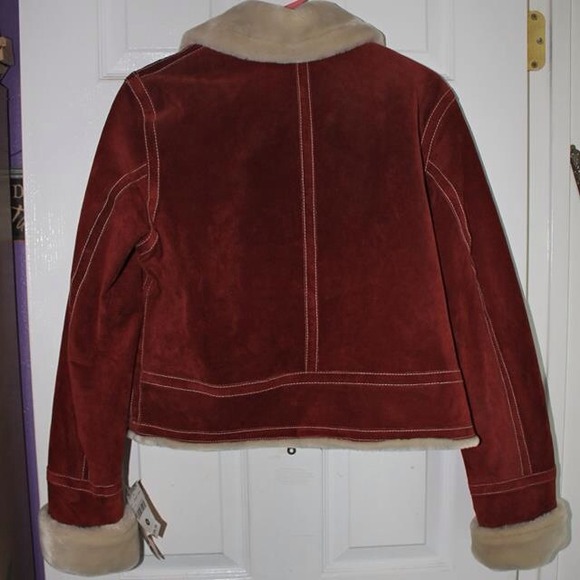 Red Leather Jacket with Fur Collar and Cuffs - Picture 2 of 3