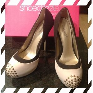 Studded brown and tan pumps