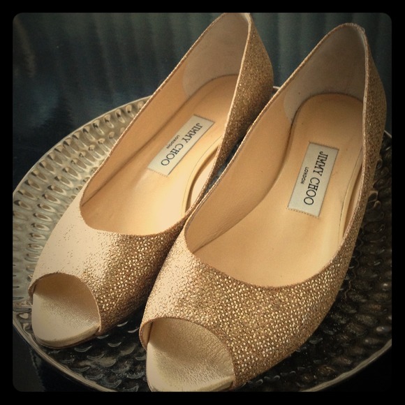 Authentic Jimmy Choo Beck Glitter Lame Peep Toe