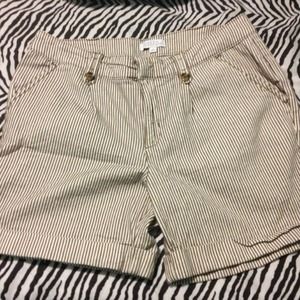 Brown and white pinstripe Bermudas