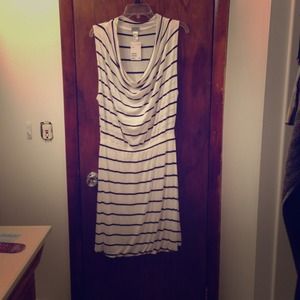 blue & white striped sleeveless dress