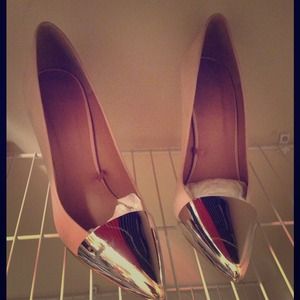 Zara Silver cap toe nude heels