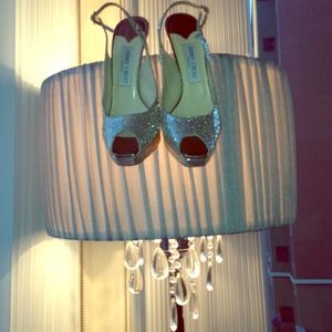 Jimmy Choo Nova Champagne Glitter Peep Toe Sling