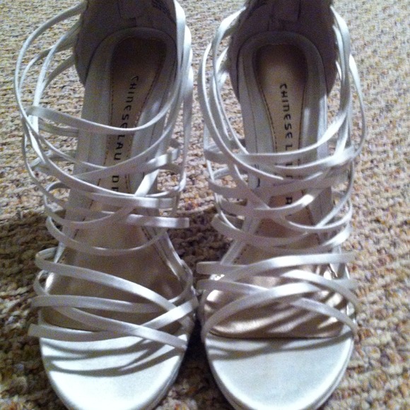 Silver Chinese laundry strappy formal heels
