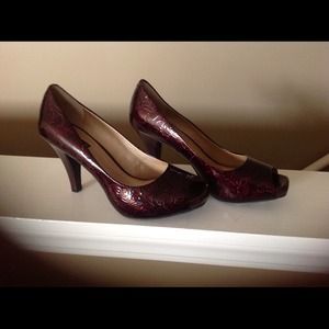 Wine colored peep toe heels