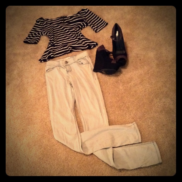 Black and white stripe cropped peplum shirt