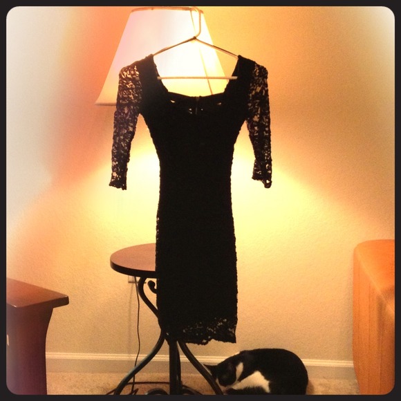 Black lace party dress with zip up cross back