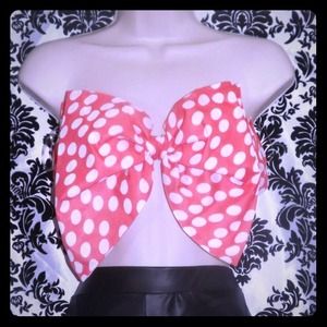 Pink and white polka dot bandeau top