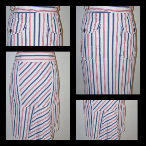 L.A.M.B. DENIM STRIPE PENCIL SKIRT 8 - Picture 2 of 2