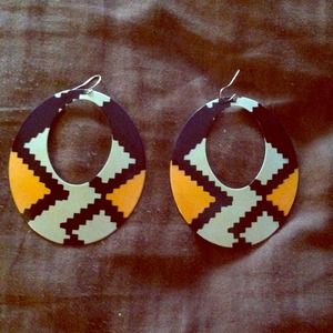Orange black & cream colored hook earrings