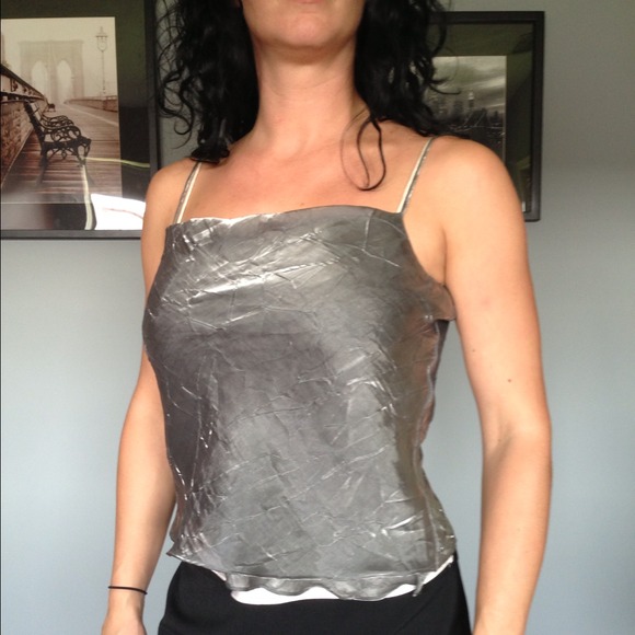 REDUCED! Layered silver and cream satin top- new!