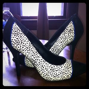 Lulu Townsend Dalmatian Print Heels with Cobalt!