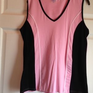 Pink black and white top.