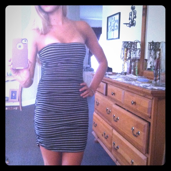 Black and sparkly silver striped dress