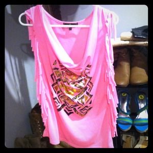 Neon pink fringe top