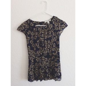 Peter Pan collared chiffon flower print peplum