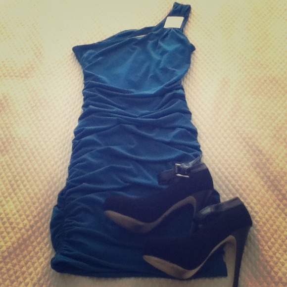 BUNDLED!Very Sexy One-Shoulder Teal Cocktail Dress