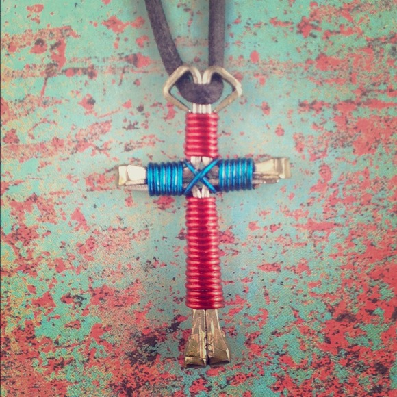 Red and Blue Cross Necklace