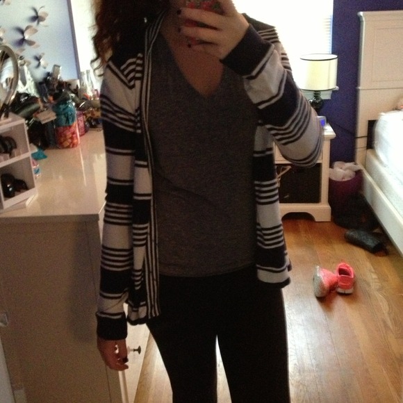 Navy striped long cardigan