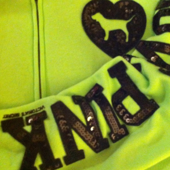 NWOT neon green VS bling fur jacket. NO TRADES - Picture 2 of 2