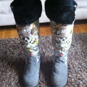 Ed Hardy Knee High Suede Winter Boots Like New
