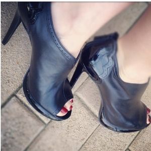 Trouvé Peep-Toe Leather Booties, 9.5M