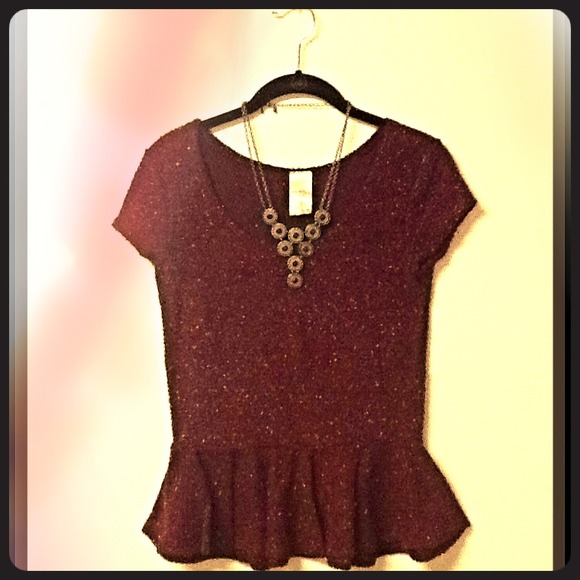 Alex & Jane Tops - Oxblood and Sparkle Peplum Top