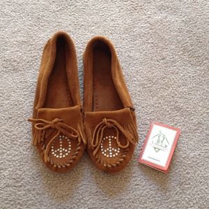 Brown Suede Peace Sign Moccasins