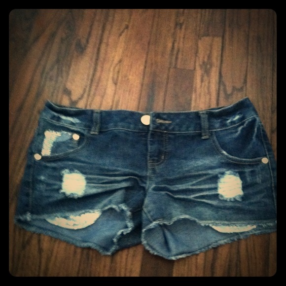 Distressed and sequin jean shorts