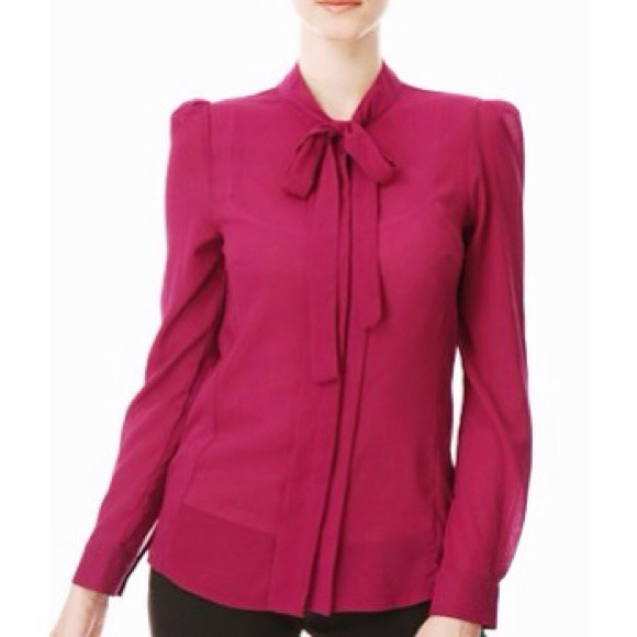 French Connection Tops - Raspberry Tie Neck Career Style Button Up