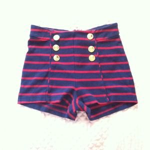 Navy blue & red striped High waisted Sailor shorts