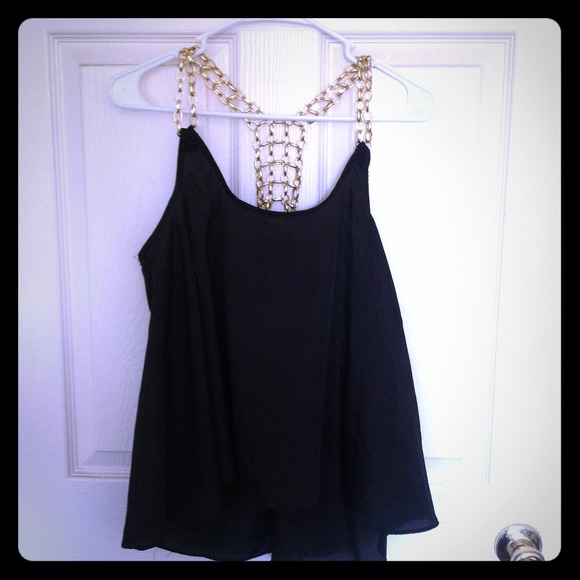Sheer black top with chain straps