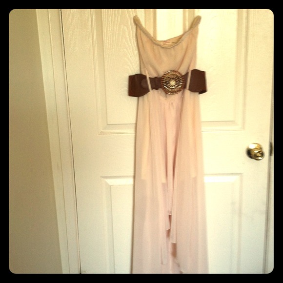 Strapless belted cropped dress