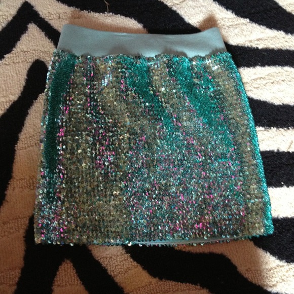 Teal sequin body con skirt