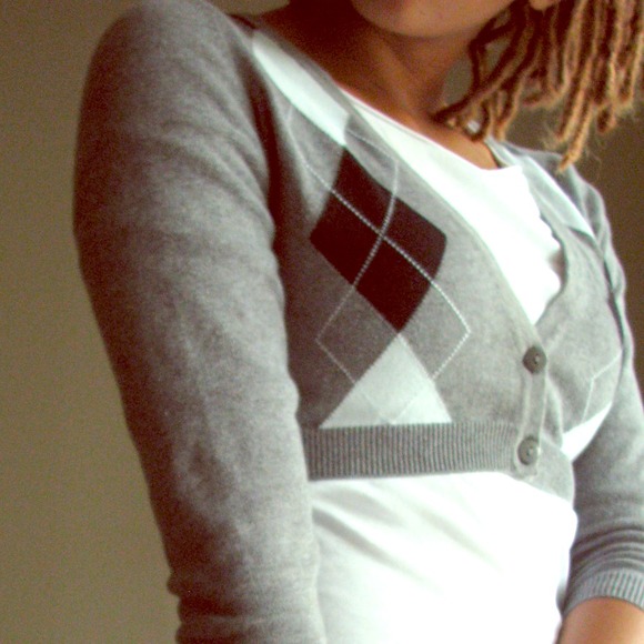 H&M grey argyle crop sweater/coverup sz 8.