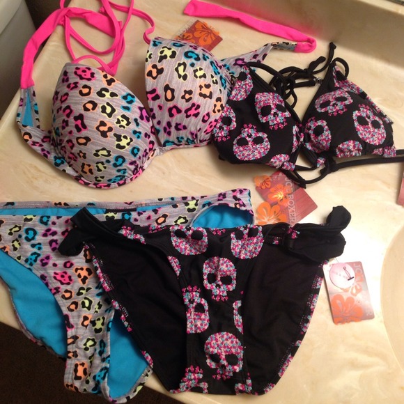 Set of two swimsuits and Ann Taylor heels.