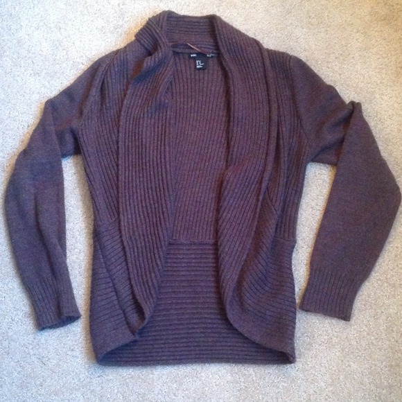 Brown long sleeve sweater and black polka dot tee