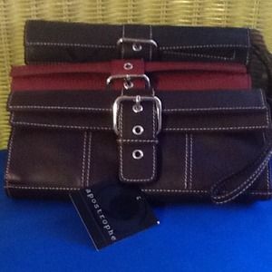 Black brown and red clutches avalible