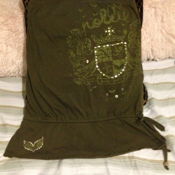 Army color tube top.with silver and Gold detailed.