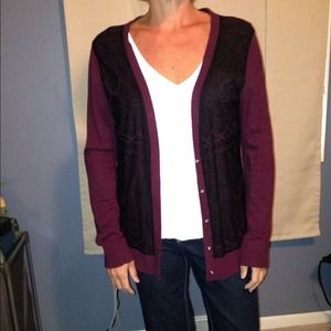Burgundy with lace cardigan