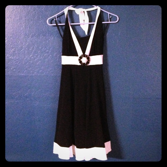 Black and white halter dress