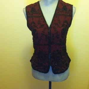 Gorgeous claret colored top with black beads