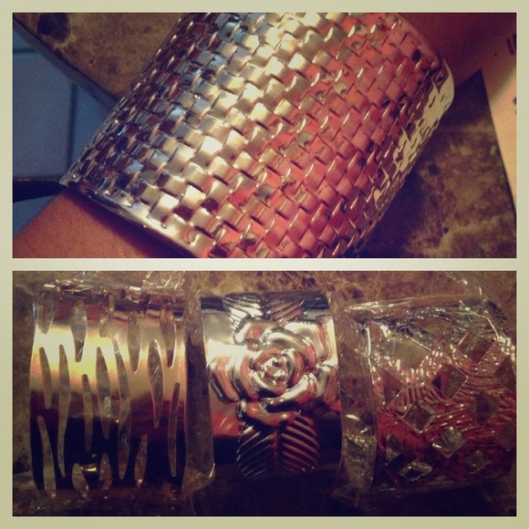 Silver bracelets.