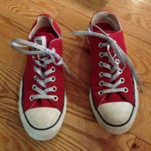 Red converse with sparkle laces. Worn once