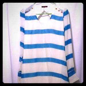 Blue and white striped long sleeve top
